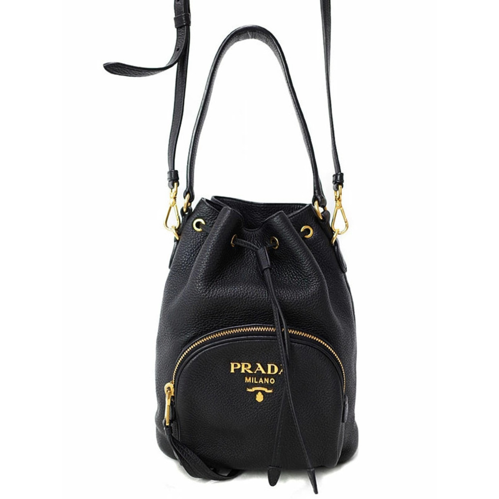 Prada Duet drawstring bucket bag black leather
